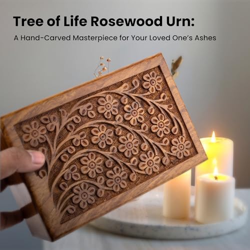 SIC Keepsake Urn for Ashes, Engraved Rosewood, 14 cu in | keepsake share of ashes; hand-finished rosewood; 14 cu in - size: Keepsake - 14lbs