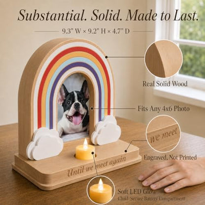 Rainbow Bridge Dog Memorial Gifts | Premium Solid Wood Pet Memorial Picture Frame for 4x6 Photo, LED Candle, Sympathy Card, Gift Box | Pet Loss Sympathy Gift Set for Dogs & Cats, In Memory of Dog