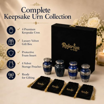 Small Cremation Urns for Human Ashes, Set of 4 Mini Keepsake Urns, Decorative Memorial Urns with Velvet Presentation Box for Family Sharing