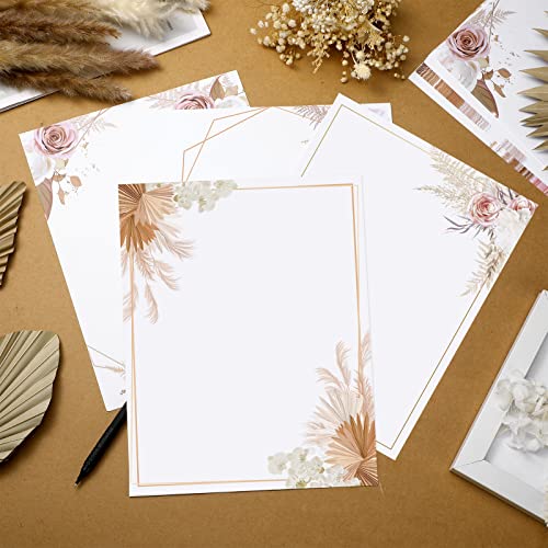 Teling 48 Sheets Decorative Printer Paper Writing Scrapbook Wedding Program Paper 8.27 x 10.6 Inches Greenery Flower Border Writing for Drawing Office Thank Greeting Stationery Supplies(Reed) - style: Reed