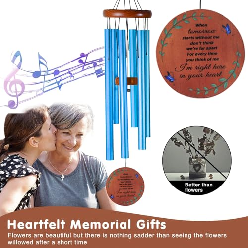 Memorial Wind Chimes for Loss of Loved One – Sympathy Gift for Loss of Dad, Mom, Baby, or Friend – Outdoor Bereavement Wind Chimes, Blue Round Design - size: Blue - Round Design