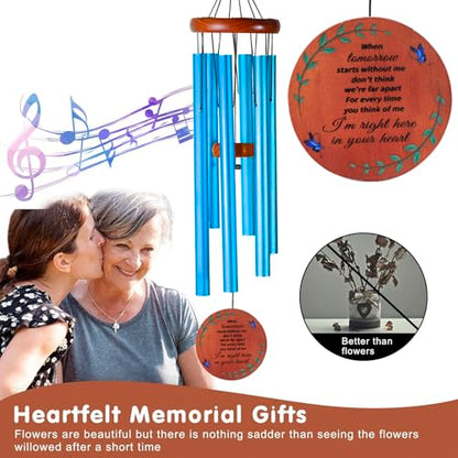 Memorial Wind Chimes for Loss of Loved One – Sympathy Gift for Loss of Dad, Mom, Baby, or Friend – Outdoor Bereavement Wind Chimes, Blue Round Design - size: Blue - Round Design