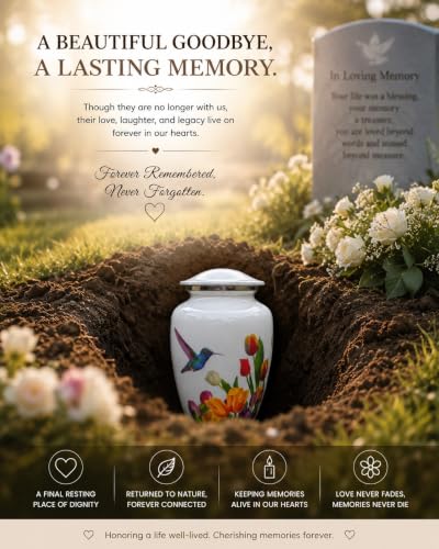 BOLD & DIVINE White Hummingbird Cremation Urn | Handcrafted Hummingbird urn for Human Ashes Adult Female, Large Burial urns for Ashes up to 200 LBS. (White Hummingbird Adult Urn) - size: Large