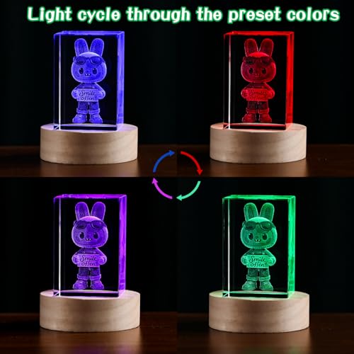 Crystal Ball Night Light, 3D Easter Bunny Crystal Ball Decor, Laser Engraved Glass Sphere with Wooden Base, USB LED Night Light for Bedroom Desk - size: 3D Smile Bunny