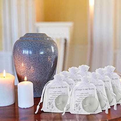 Coume 50 Set Funeral Favors - Tealight Candles, White Candles with Condolence Cards and Organza Bags for Guest Memorial Party (Minimalist) - style: Minimalist