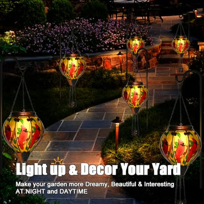 Hot Air Balloon Solar Lantern - Large Cardinal Bird Glass Lantern, Simulated Flickering & Dancing Flame, Big Outdoor Hanging Yard Light Waterproof IP65 for Patio Lawn Porch Decor Gift - style: Cardinal -Large01