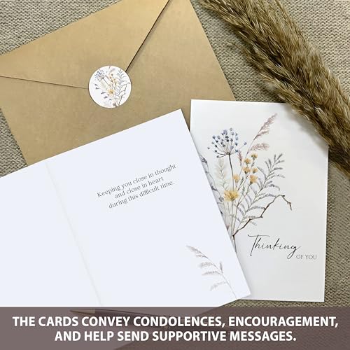 20 Pcs Sympathy Cards with Envelopes and Thoughtful Messages (4"x6") - Wildflowers Watercolor Condolences Cards - Bereavement Cards Set with Envelopes and Matching Stickers - Sympathy Cards Bulk | Thoughtful Messages, Wildflowers Watercolor Condolences &