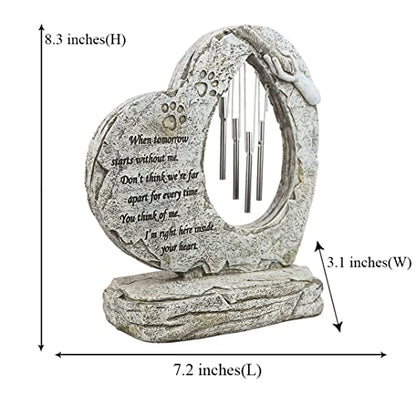 Pet Dog Memorial Stones Garden Stones with Wind Chimes, Sympathy Loss of Pet Dog Memorial Gifts Remembrance Gifts Outdoors Heart Shaped Grave Markes Headstones