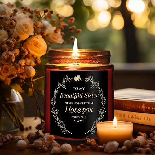 Sister Gift from Sister - Sister Birthday Candle - I Love You Big Sister, Soul Sister, Bestie Friendship, Best Friend Bday Presents - Gift for Woman Female - Coconut Scented Soy Candle - color: Beautiful sister
