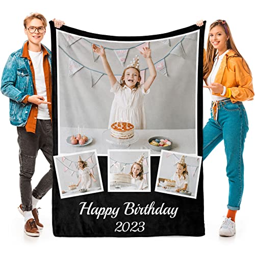 Printwoo Personalized Photo Blanket Using My Own Photos, Custom Blankets with Photos, Customized Blankets with Pictures, Personalized Birthday Gifts for Women Men Baby Child - color: 4 Photos
