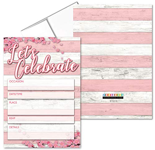 Stonehouse Collection | Rustic Invitations With Envelopes | 25 Pink & Gray Invites & Envelopes | Wedding, Baby Shower, Rehearsal Dinner, Birthday Party (Rustic Pink) - color: Rustic Pink