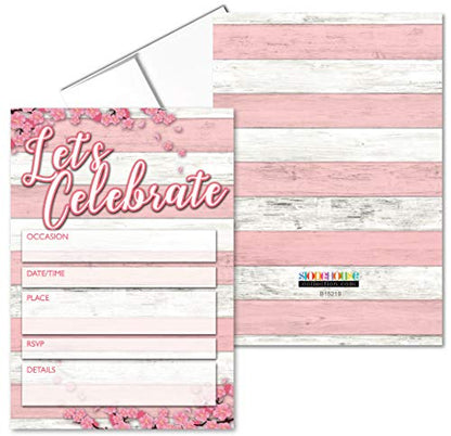 Stonehouse Collection | Rustic Invitations With Envelopes | 25 Pink & Gray Invites & Envelopes | Wedding, Baby Shower, Rehearsal Dinner, Birthday Party (Rustic Pink) - color: Rustic Pink