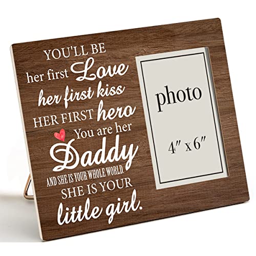 Daddy Gift for New Dad Daddy-to-Be from Unborn Baby Girl Wood Picture Frame | Daddy Little Girl Wood Photo Frame Gifts for First Father's Day Gender Reveal, Tabletop and Wall - color: Love