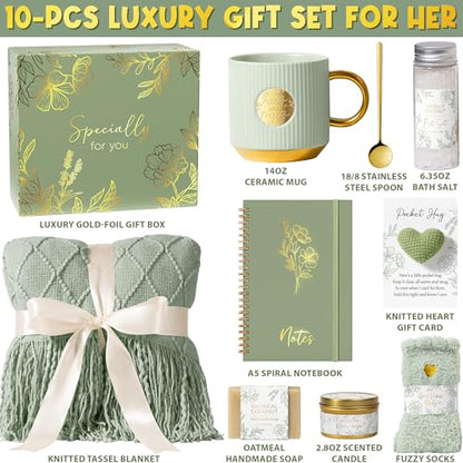 Birthday Self Care Gifts for Women Get Well Soon Gift Baskets Care Package - color: Sage Green