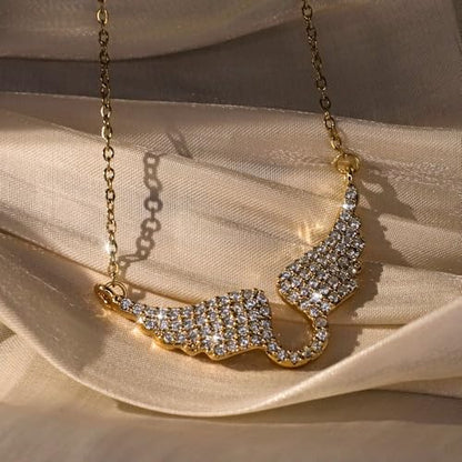 Bow Heart Pendent Pendant Necklace for Women White Crystal Necklace Dainty Silver Plated Necklace Bow Jewelry with Zirconia, Heart Choker Necklaces for Her Gifts - style: Golden wings