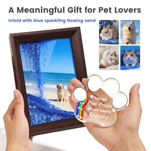 Dog Memorial Picture Frame 4x6, DIY Pet Memorial Gift for Loss of Dog or Cat with Paw Remembrance Ornament - You Left Paw Prints On Our Hearts Forever, Dogs Photo Frame Pet Sympathy Bereavement Gift