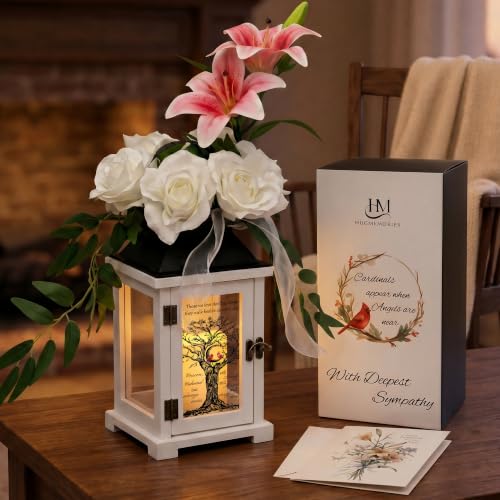 Memorial Lantern with Lily Rose Flower, Sympathy Gifts for Loss of Mother Father, Funeral Remembrance Gift for Loss of Loved One - color: Those We Love Don't Go Away/White