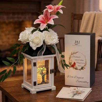Memorial Lantern with Lily Rose Flower, Sympathy Gifts for Loss of Mother Father, Funeral Remembrance Gift for Loss of Loved One - color: Those We Love Don't Go Away/White
