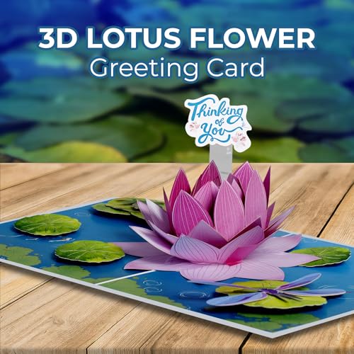iGifts And Cards Pink Lotus Flower 3D Pop-Up Card – Serene Wishes 6"x8" | Thinking Of You, Get Well, Sympathy, Meditation Theme, Friend, Teacher, Nature Lover, Spiritual Seeker Keepsake, Notecard - color: Pink Lotus