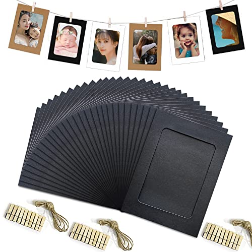Loxuezx Cardboard Picture Frames, 4x6 Paper Photo Frame Collage Wall Decor, Photo String with Clips, Black 10.2x15.2cm - color: Black 30P