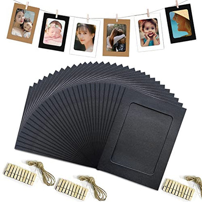 Loxuezx Cardboard Picture Frames, 4x6 Paper Photo Frame Collage Wall Decor, Photo String with Clips, Black 10.2x15.2cm - color: Black 30P