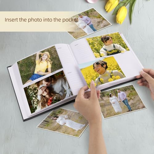 Photo Album Hold 200 4x6 Photos with Memo Writing Space (Black) - color: Black