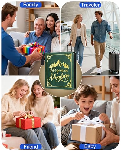 Adventure Leather Photo Album 4x6 200 Photos, DIY Scrapbook with 50 Sheets and 20 Blank Kraft Sheets, Travel Souvenir Diary Photo Book for Family Wedding Baby and Holiday Pictures - color: Green-text