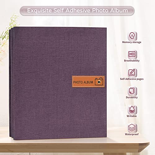 Popotop Large Photo Album Self Adhesive 4x6 5x7 8x10 Scrapbook Album DIY Picture Book,Gifts for Mom,Family Baby and Wedding,with Metal Pen and Plastic Board - color: Dark purple, size: 11.5"x10.6"40pages