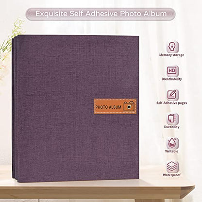 Popotop Large Photo Album Self Adhesive 4x6 5x7 8x10 Scrapbook Album DIY Picture Book,Gifts for Mom,Family Baby and Wedding,with Metal Pen and Plastic Board - color: Dark purple, size: 11.5"x10.6"40pages