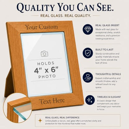 Personalized Add Your Custom Text Hanging/Tabletop Wall Natural Alder Wood Picture Photo Frame Customizable (4x6-inch Vertical) - size: 4x6-inch Vertical