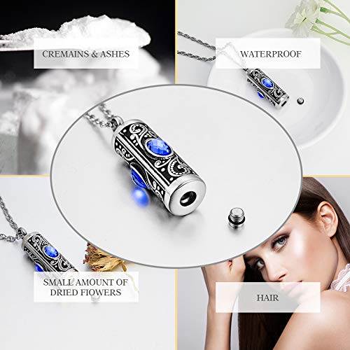 XIUDA Crystal Cremation Urn Necklace for Ashes Keepsake Stainless Steel Memorial Pendant with Flower - color: Blue