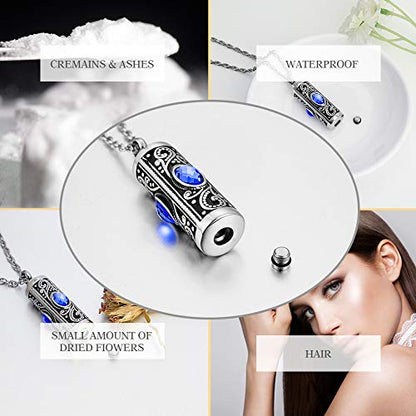 XIUDA Crystal Cremation Urn Necklace for Ashes Keepsake Stainless Steel Memorial Pendant with Flower - color: Blue