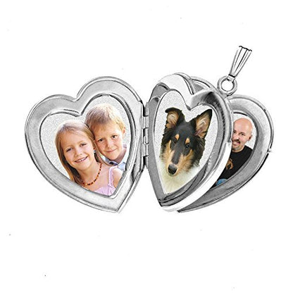 PicturesOnGold.com Sterling Silver Heart Four Photo Locket - 1-1/4 Inch X 1-1/4 Inch Solid Sterling Silver with Engraving