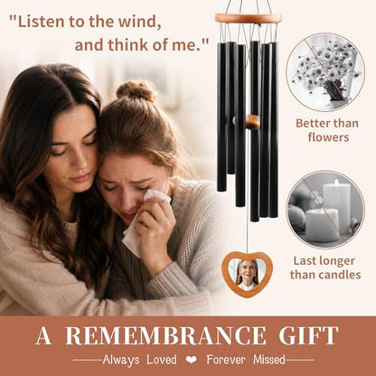 Personalized Photo Memorial Wind Chimes for Loss of Loved One Sympathy Gift | Add Your Loved One's Photo - 32" Bereavement Condolence Remembrance Funeral Gifts for Grieving Friends Loss of Mother Father - color: Wooden Frame