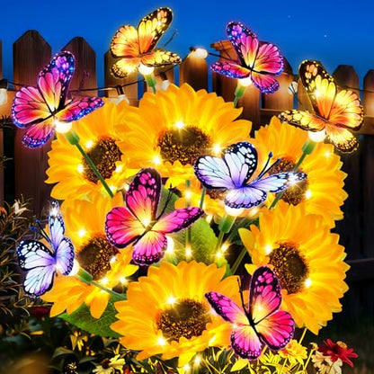 Solar Sunflower Lights with Butterflies, Bright Garden Light Outdoor Decor | Waterproof Lifelike Sunflower Blooms, Auto On/Off, Solar Flower Lights for Yards, Patios, Paths, Gifts for Women Mom Grandma - size: Butterfly Sunflower - 3PC