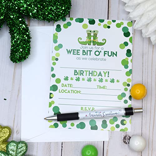 Amanda Creation Wee Bit O' Fun St. Patrick's Day Themed Birthday Party Fill In Invitations set of 20 with envelopes - style: Wee Bit O' Fun