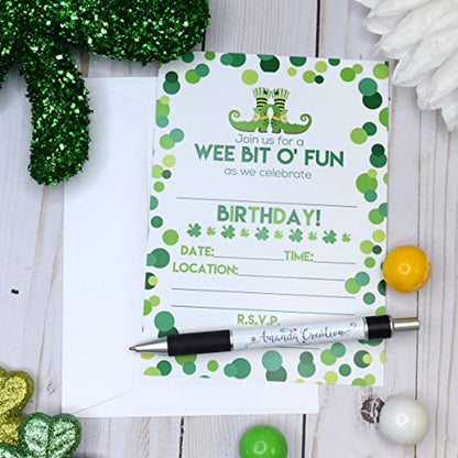 Amanda Creation Wee Bit O' Fun St. Patrick's Day Themed Birthday Party Fill In Invitations set of 20 with envelopes - style: Wee Bit O' Fun