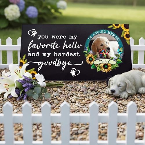 Personalized Pet Memorial Stone with Picture, Sunflower Design | Custom Granite Dog Tombstone Garden Plaque, Loss of Dog Cat Bereavement Sympathy Gift, 1cm Thick Weatherproof Grave Marker - color: 010