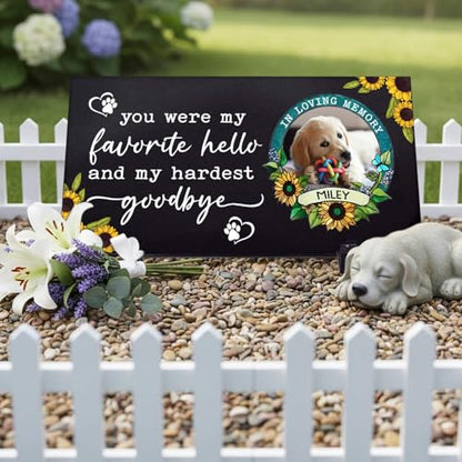 Personalized Pet Memorial Stone with Picture, Sunflower Design | Custom Granite Dog Tombstone Garden Plaque, Loss of Dog Cat Bereavement Sympathy Gift, 1cm Thick Weatherproof Grave Marker - color: 010
