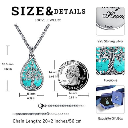 Urn Necklace for Ashes for Women/Men 925 Sterling Silver Cremation Jewelry w/Funnel Filler Memorial Jewelry Gifts - color: A-Tree of Life 3 (Turquoise), style: Customized