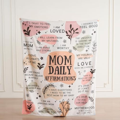 New Mom Gift Blanket 50x60 Inch – Soft Cozy Throw with Inspirational Words, Postpartum Gifts for New Mothers, Mother’s Day Birthday - color: Mom-hua