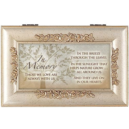Cottage Garden Memory Those We Love Champagne Silver Embossed Petite Rose Music Box Plays Amazing Grace