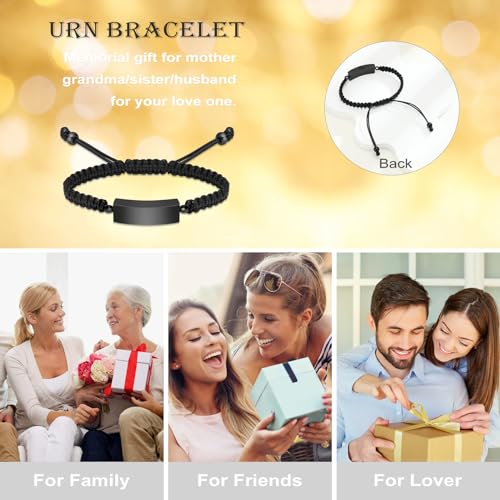 Cuban block Urn Bracelet for Ashes Cremation Jewelry Stainless Steel Memorial Locket Keepsakes Jewelry Braided rope Urns Bracelet for Men Gifts - color: Black
