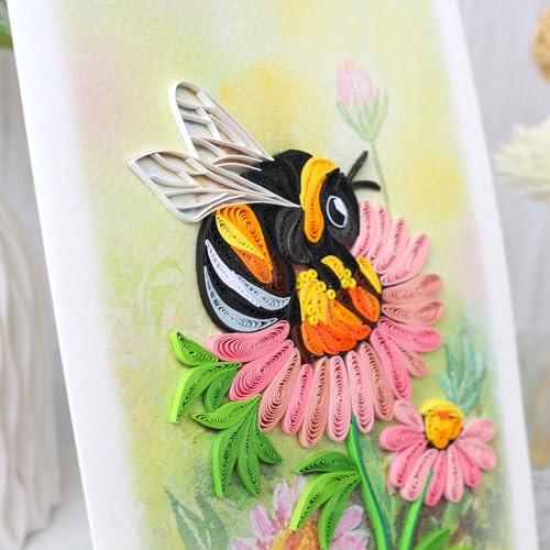 KingKraft Bee Quilling Card, Handcrafted Greeting Card for All Occasions, Birthday, Thinking of You, Get Well, Anniversary Card for Wife, Valentines Day, Mothers Day Card, Blank Inside - color: Bee