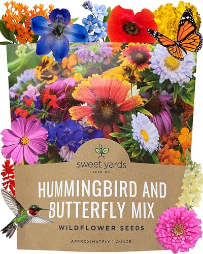 Wildflower Seeds Butterfly and Humming Bird Mix - Large 1 Ounce Packet 7,500+ Seeds - 23 Open Pollinated Annual and Perennial Species - size: 1 Ounce