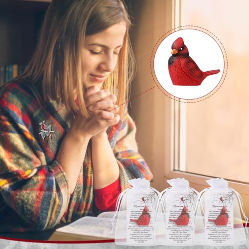 VioraWhite Cardinal Memorial Gift Resin Red Bird Cardinal Figurines Funeral Favor Memorial Gift Remembrance Poem Card for Family Friend Guest Garden Craft Cake Topper Decor(Remembrance) - style: Remembrance