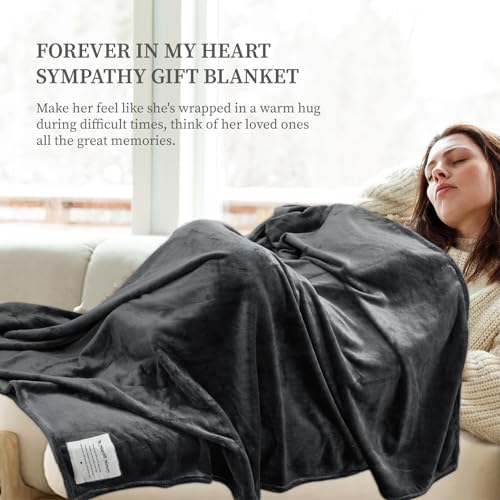 Memorial Sympathy Gifts Blanket - In Heartfelt Memory, Condolence Gifts for Loss of Loved One, Bereavement Gifts, Comfort Healing Fleece Throw for Women, Grief Gift Funeral (50” x 60” Dark Gray)
