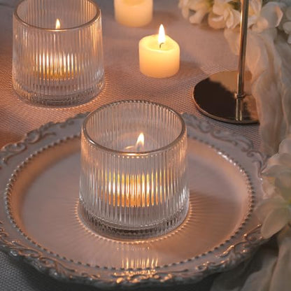 Clear Ribbed Tealight Votive Candle Holders Set of 10- Tea Light Candle Holder Glass for Table Centerpiece, Engagement Parties, Birthday Parties & Wedding Shower (Pack of 2) - color: Clear, size: 10Pcs (Pack of 2)