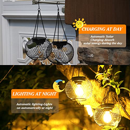 Solar Lantern Outdoor Waterproof,Hanging Solar Lights,2 Pack,Black | Solar Lantern Outdoor, Hanging Lights Outdoor Garden Metal Lanterns Decorative Waterproof Tree for Yard Patio