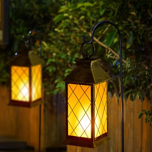 18" Solar Lanterns Outdoor Waterproof Flickering Flame Patina - color: Antique Patina